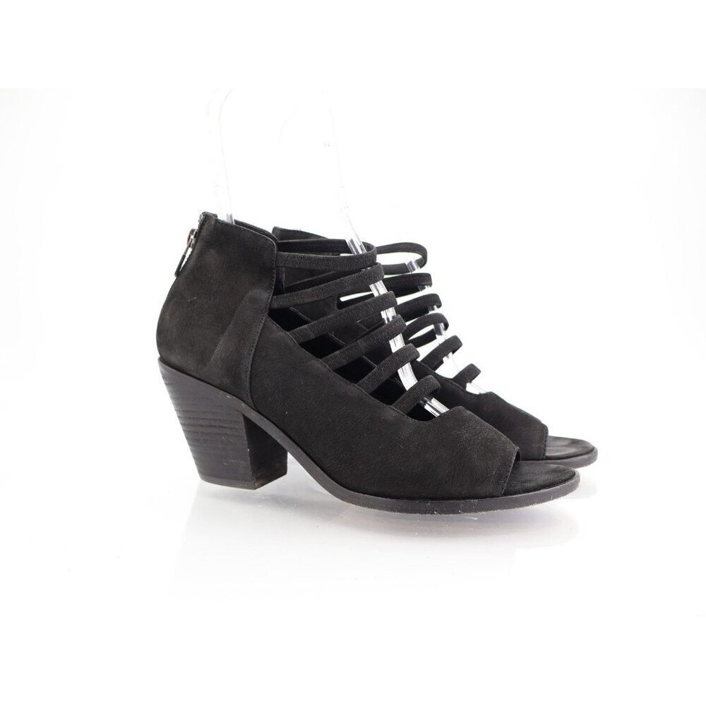 Eileen Fisher James Sandals Womens Size 10 Black Peep Toe Strappy Nubuck Leather